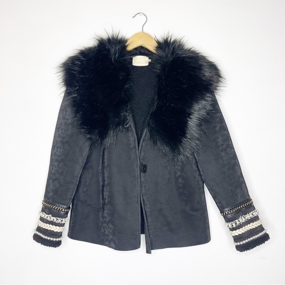 Judith March Lagerfeld Black Fur Blazer Jacket Size Large - Picture 2 of 8